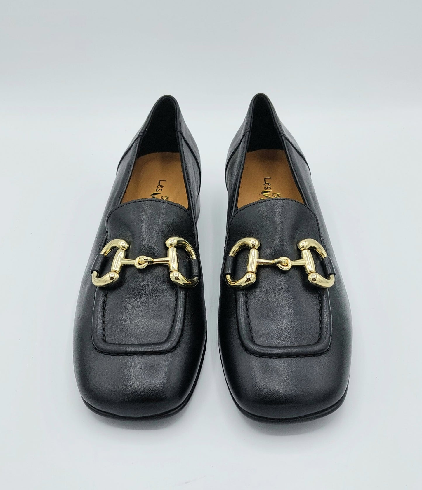 Les tulipes mocassino pelle nera con fibbia oro