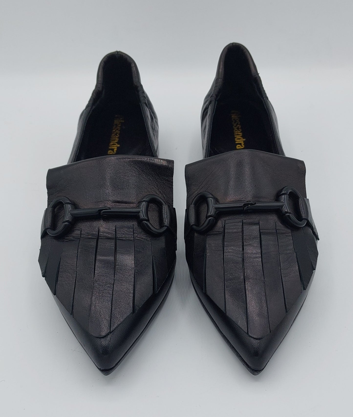 Ballerine Noa en cuir noir à franges