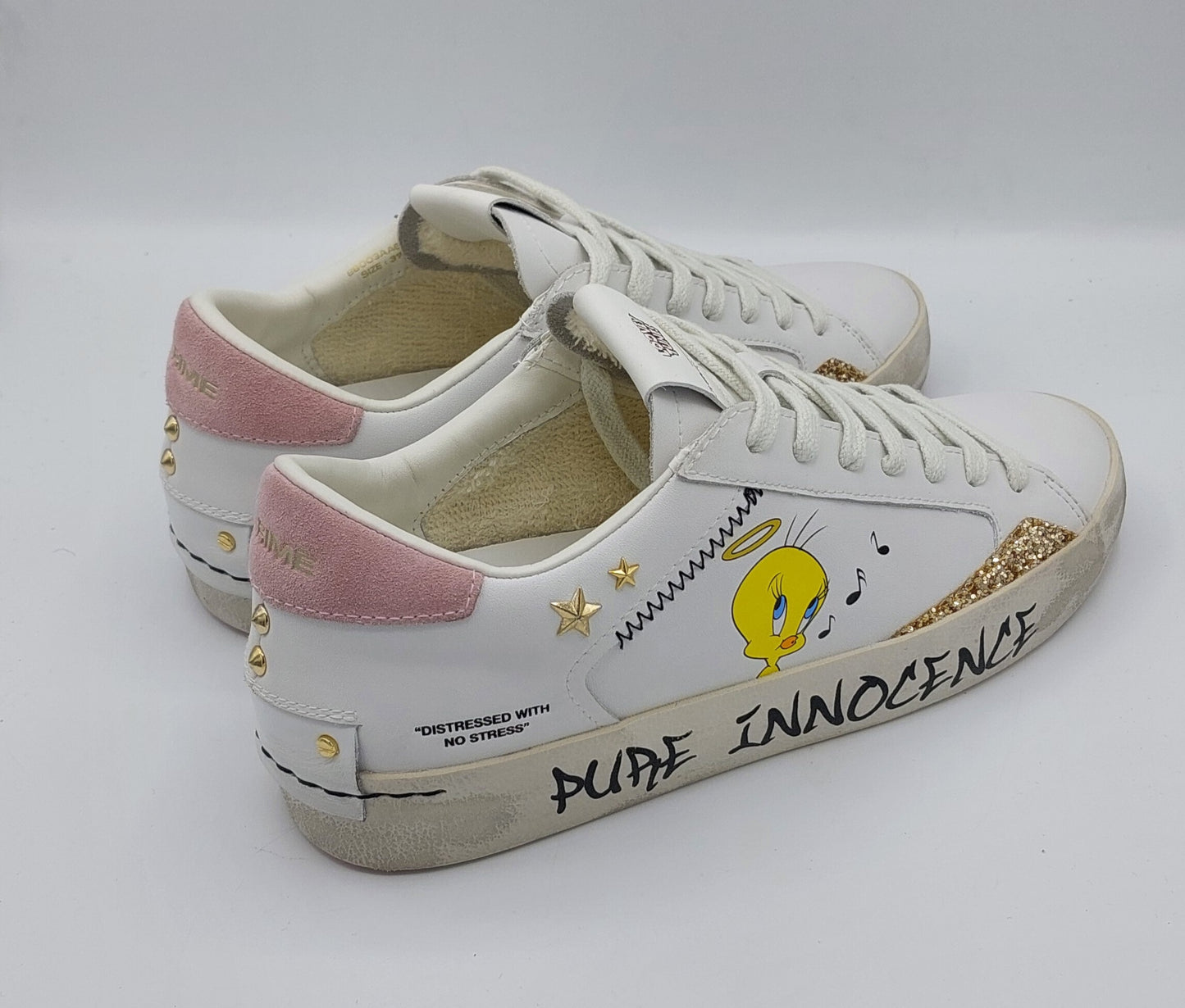 Crime Sneakers pelle bianca stampa titti