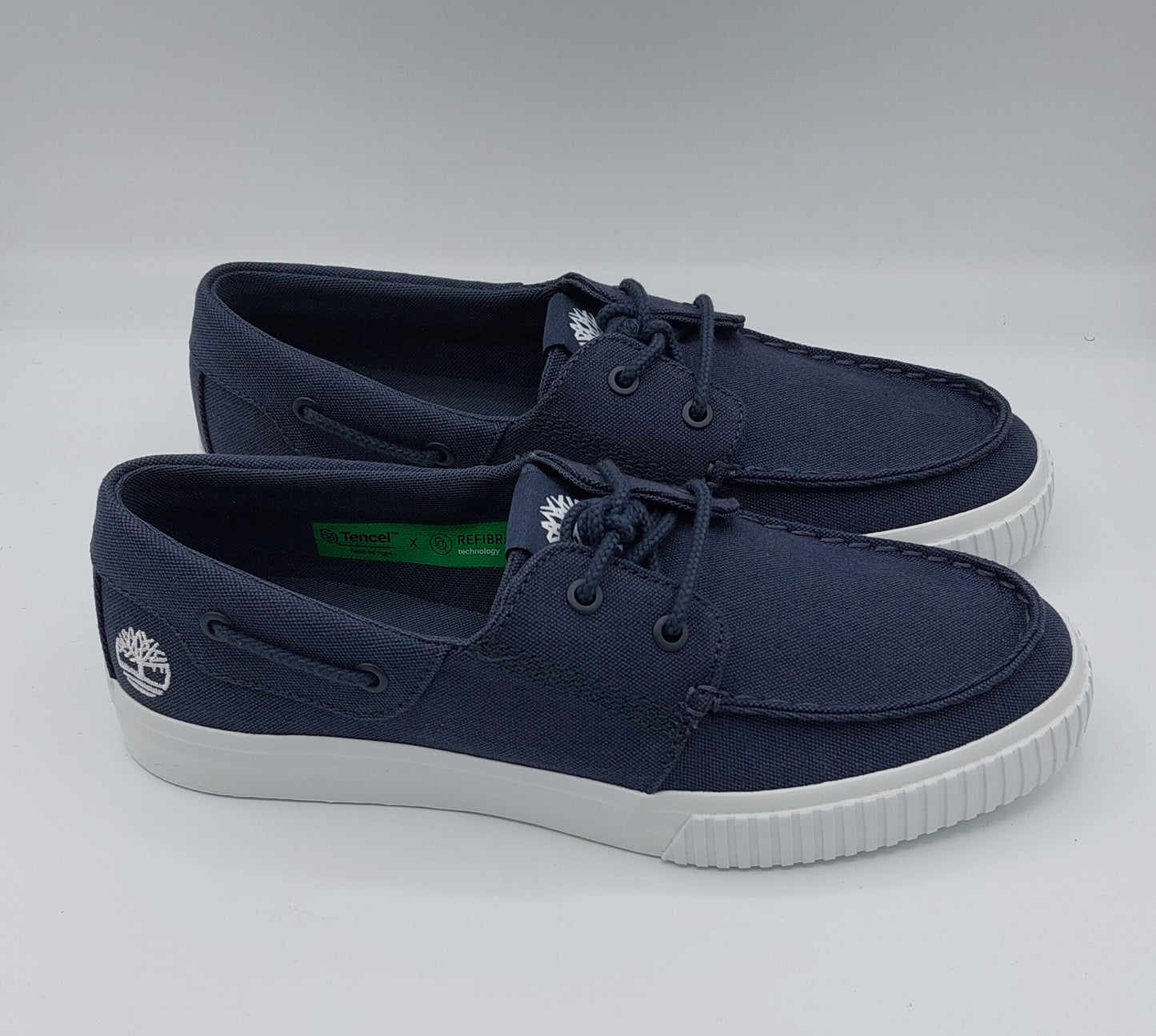 Timberland barca in tessuto blu con fondo a cassetta bianco