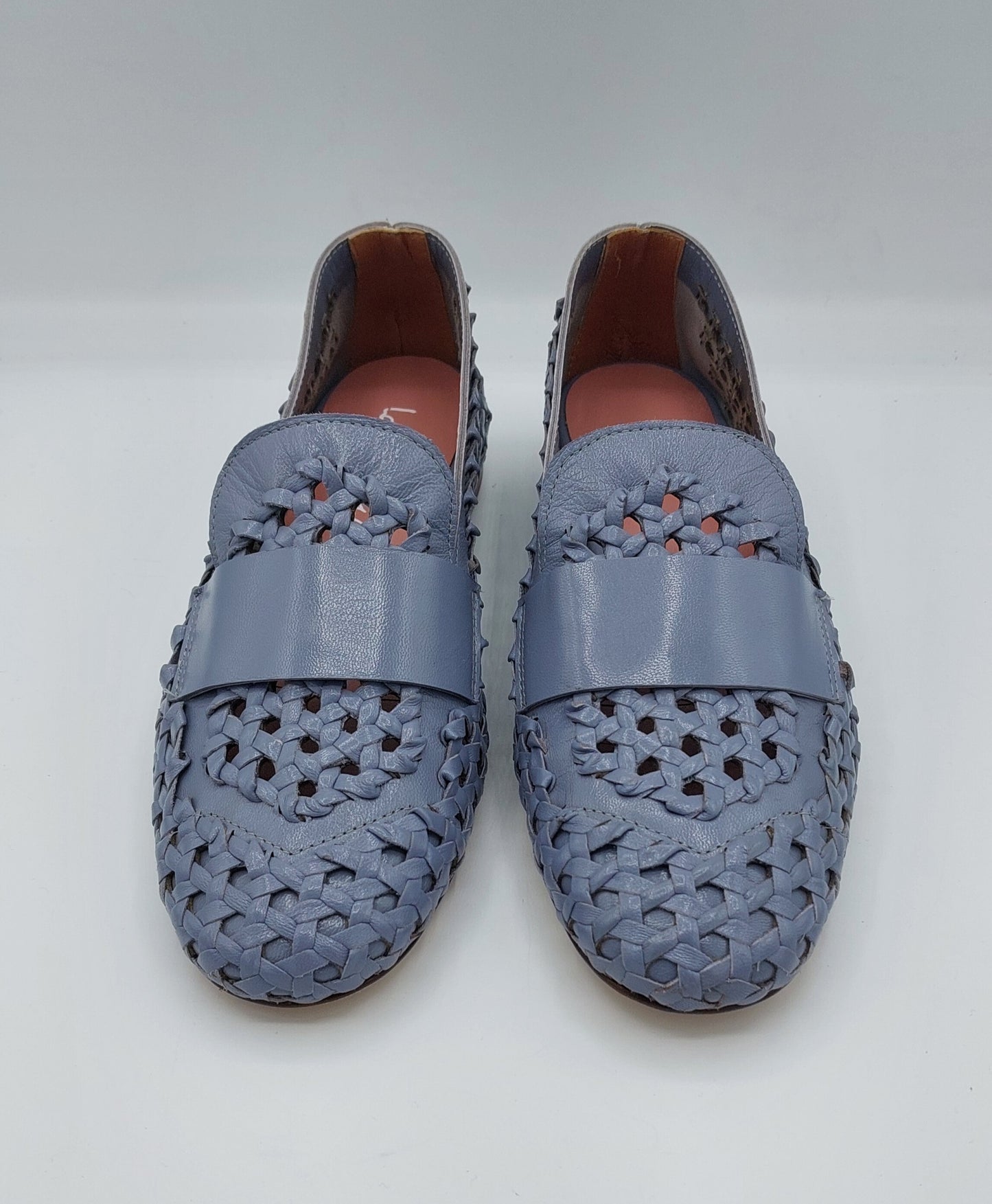Mocassin perforé Lorena Paggi en cuir couleur denim