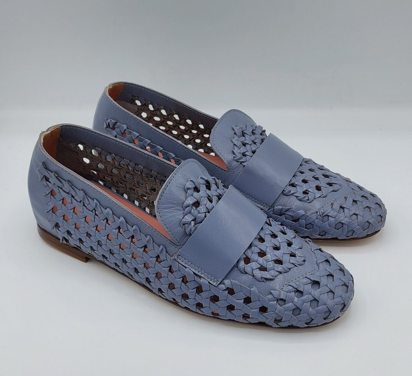 Mocassin perforé Lorena Paggi en cuir couleur denim