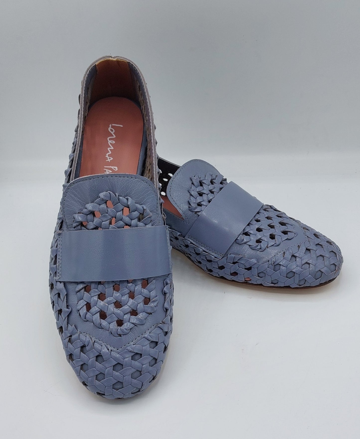 Mocassin perforé Lorena Paggi en cuir couleur denim