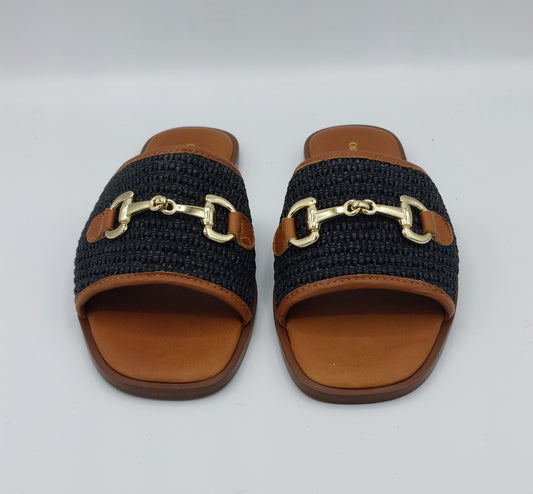 Cantini ciabatta raffia nera con morsetto