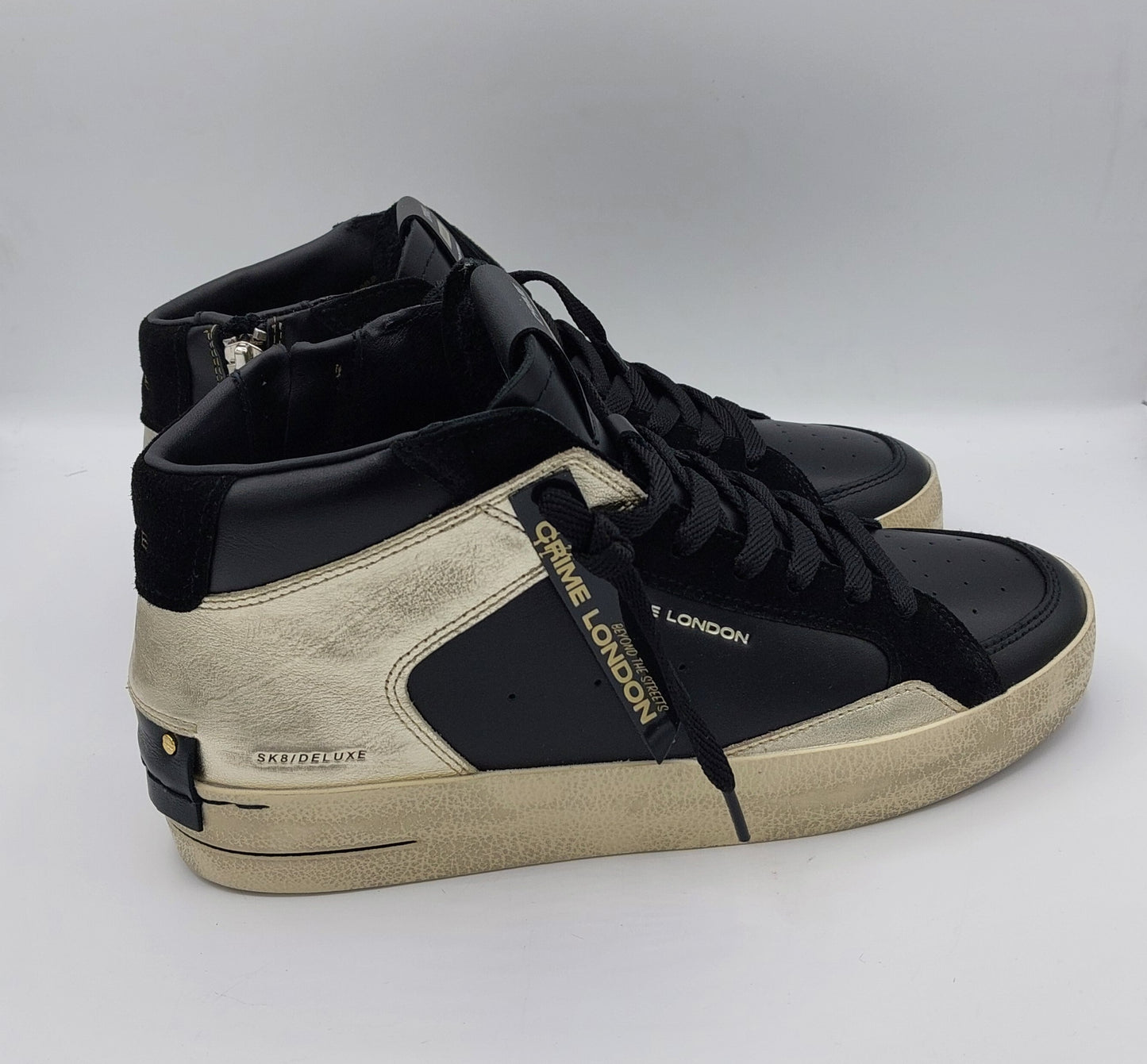 Crime london sneakers donna alta in pelle nera e oro