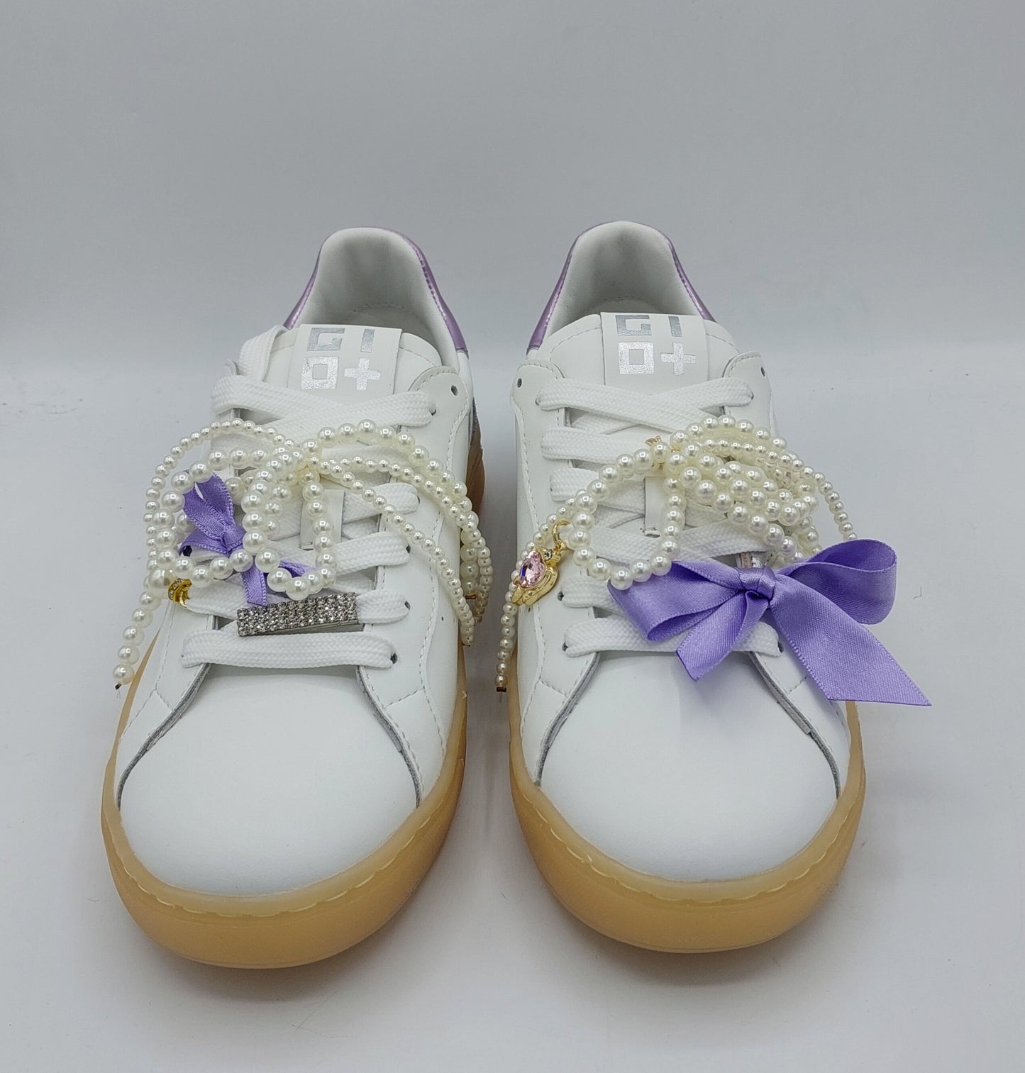 Gio+ sneakers pelle bianca fiocco perle