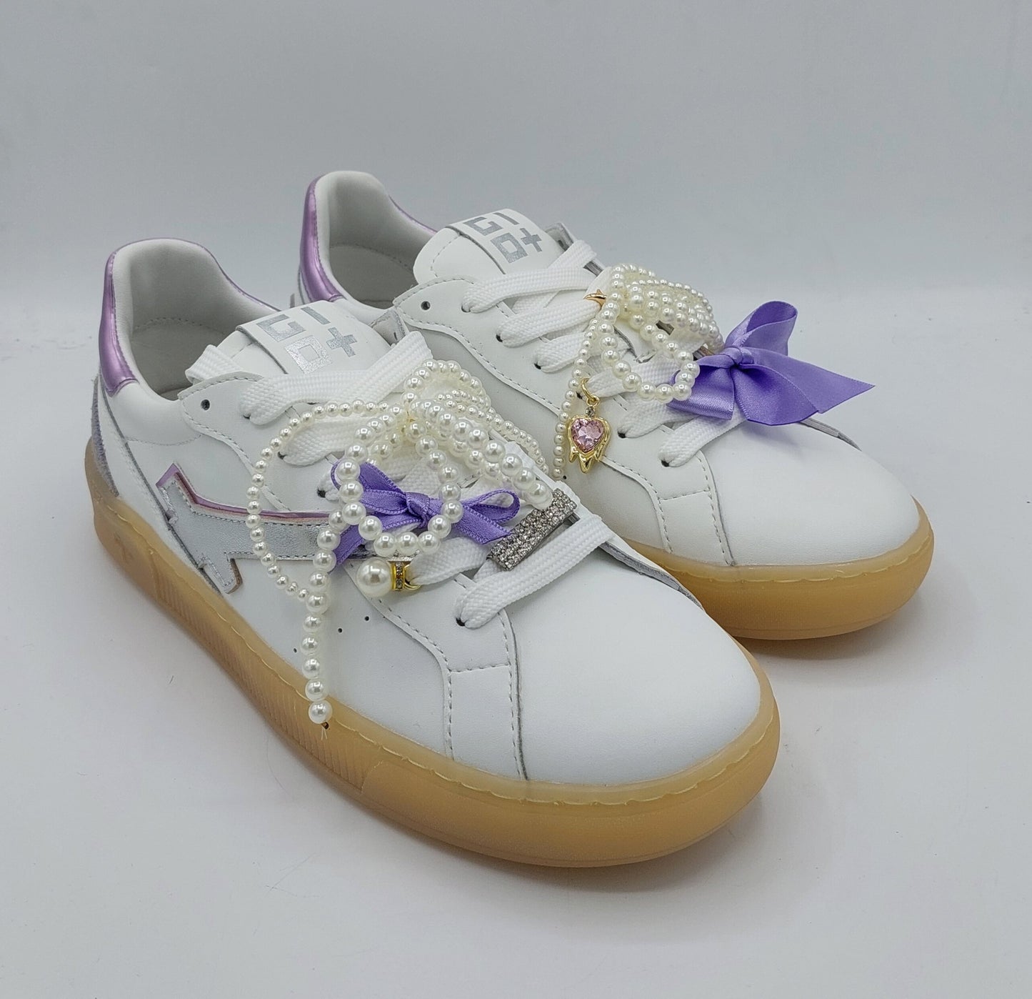 Gio+ sneakers pelle bianca fiocco perle