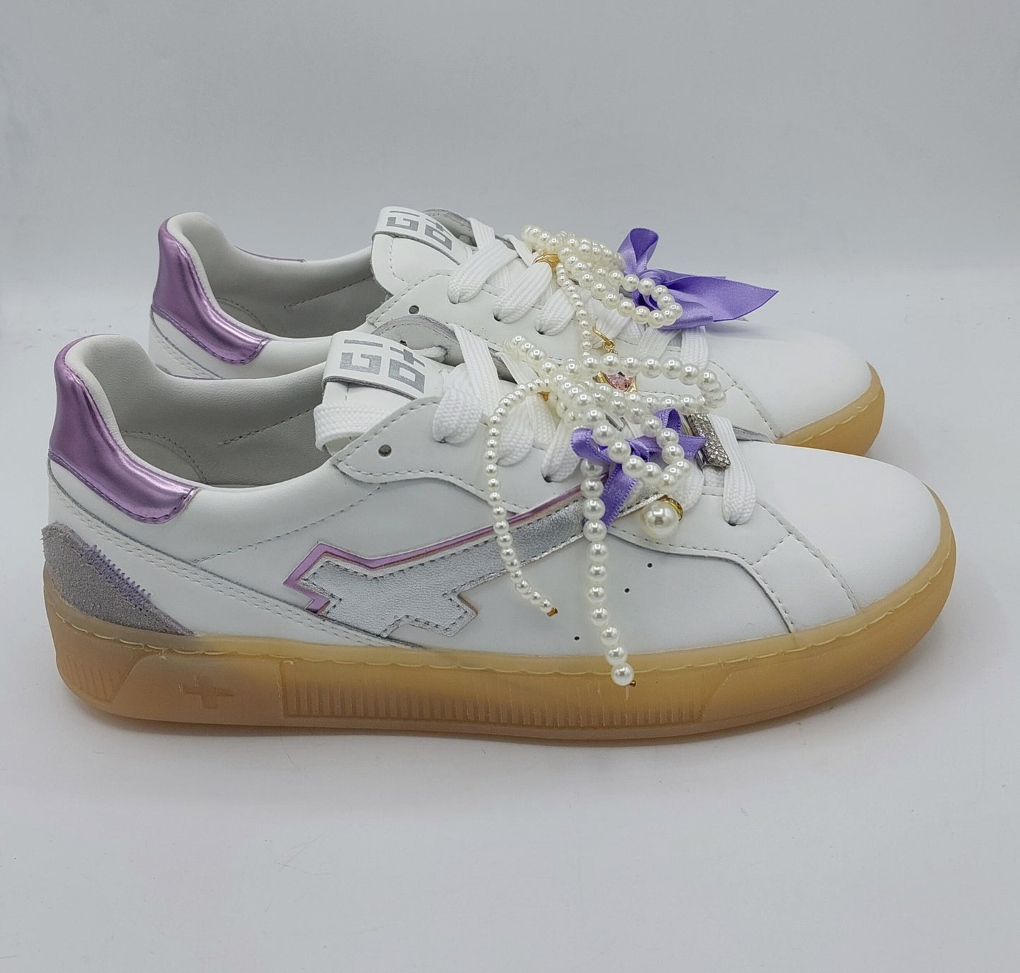 Gio+ sneakers pelle bianca fiocco perle