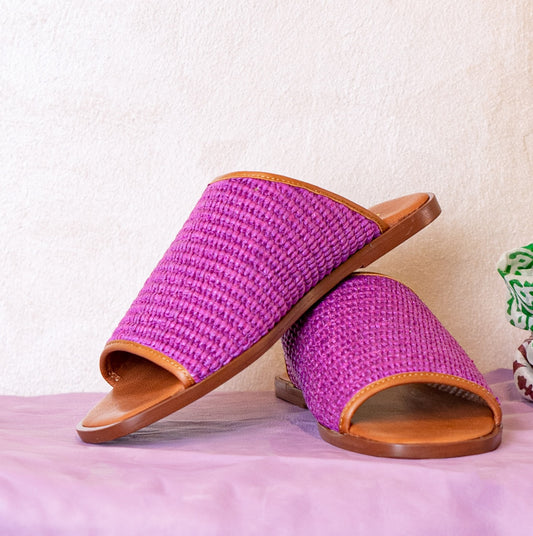 Cantini ciabatta in raffia fuxia