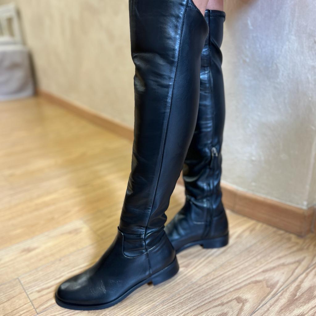 Anima stivale alto in pelle nero