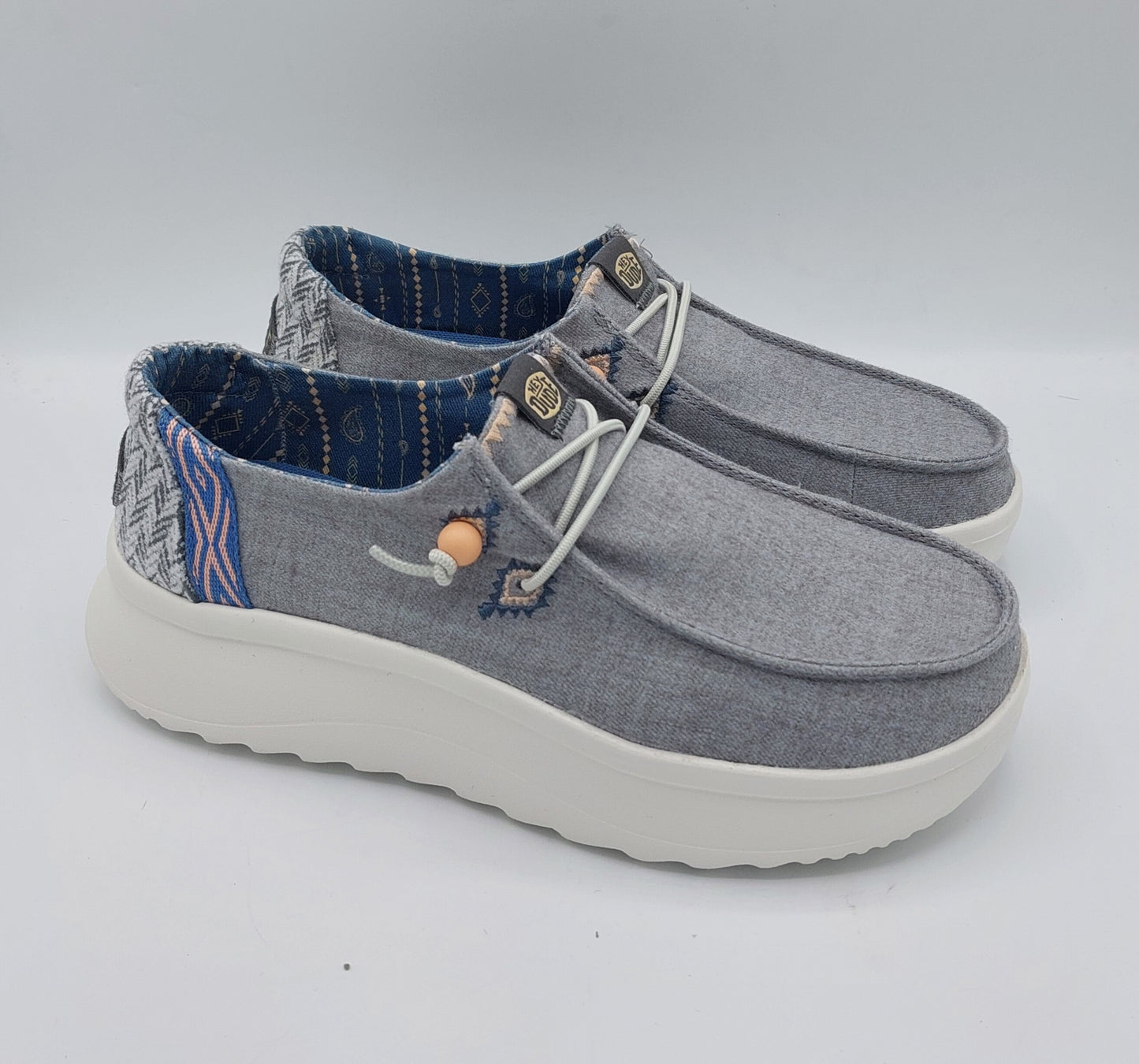 Dude scarpa donna in tessuto color avio con suola alta