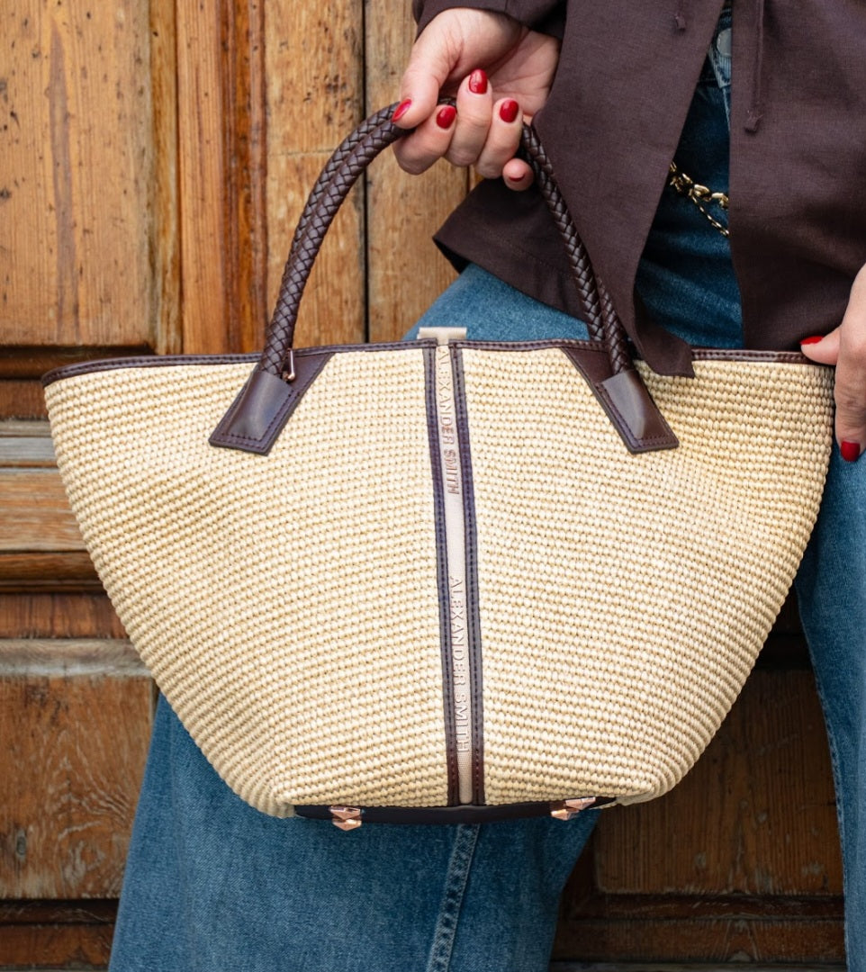 Alexander smith borsa raffia misura grande rifinitura T.moro