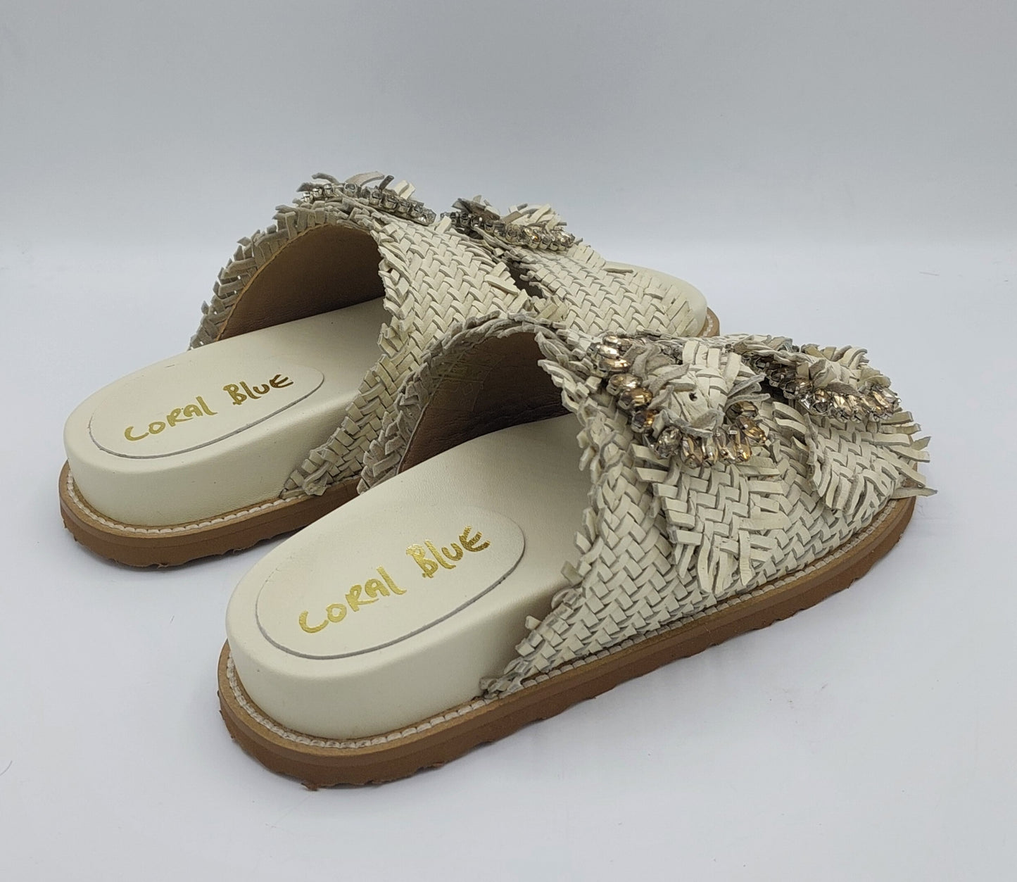 Coral blue ciabatta raffia bianca