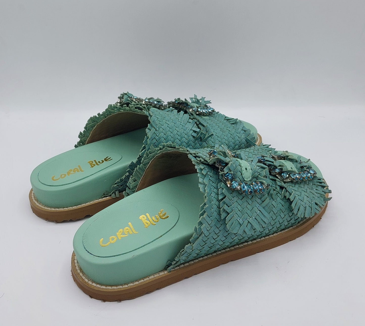 Coral blue ciabatta raffia turchese