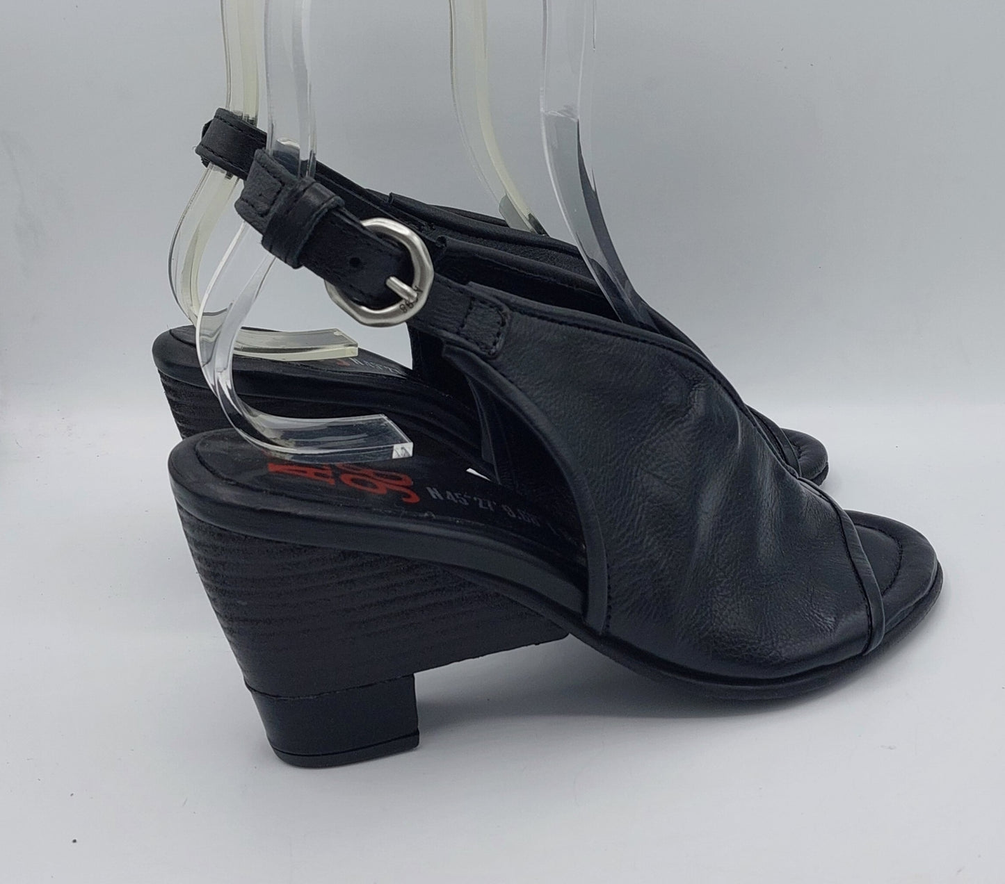 A.S.98 sandalo in pelle nera tacco zeppa