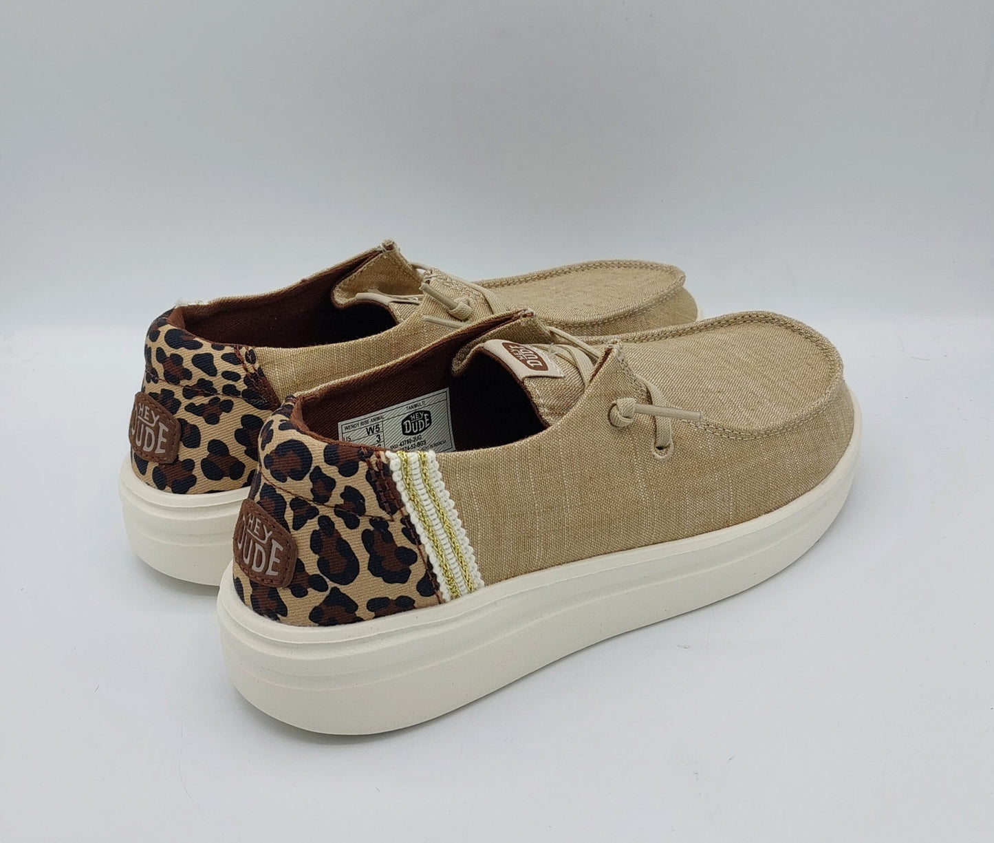 Dude scarpa in tessuto beige com dettaglio maculato