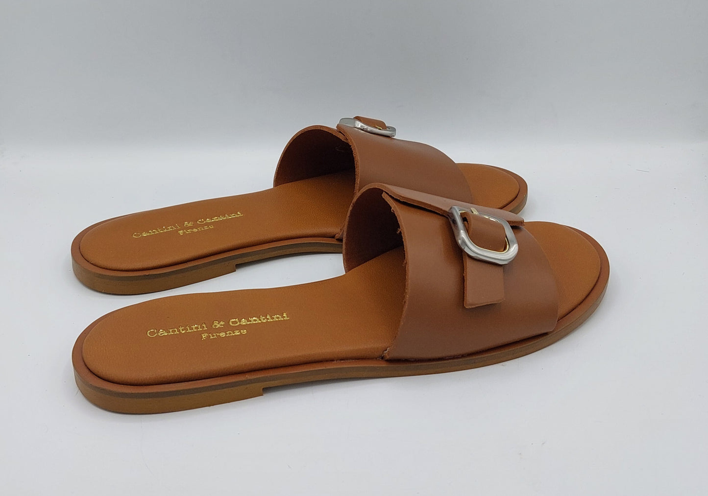 Cantini ciabatta cuoio fibbia argento
