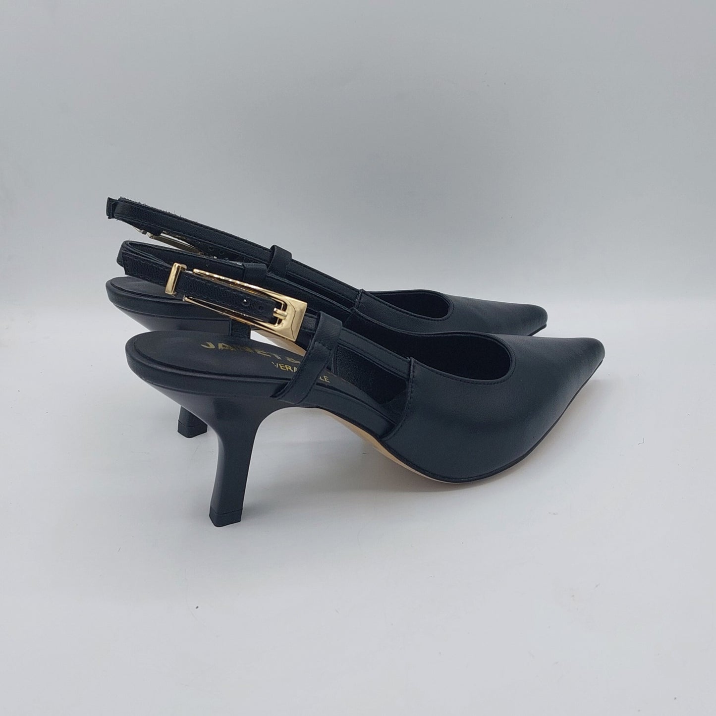 Janet e Janet chanel in pelle nera con fibbia oro