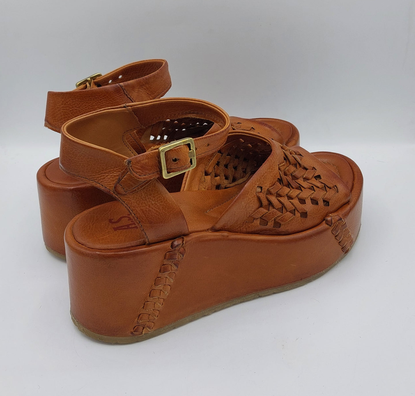 A.S.98 sandalo cuoio fascia intrecciata zeppa