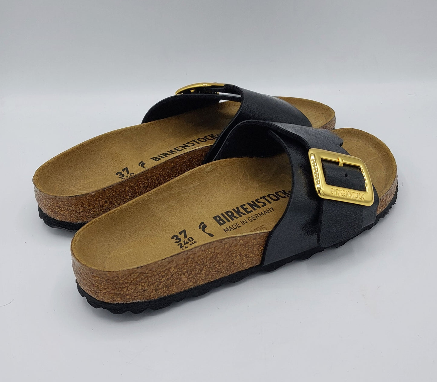 Birkenstock ciabatta nera fibbia oro Catalina