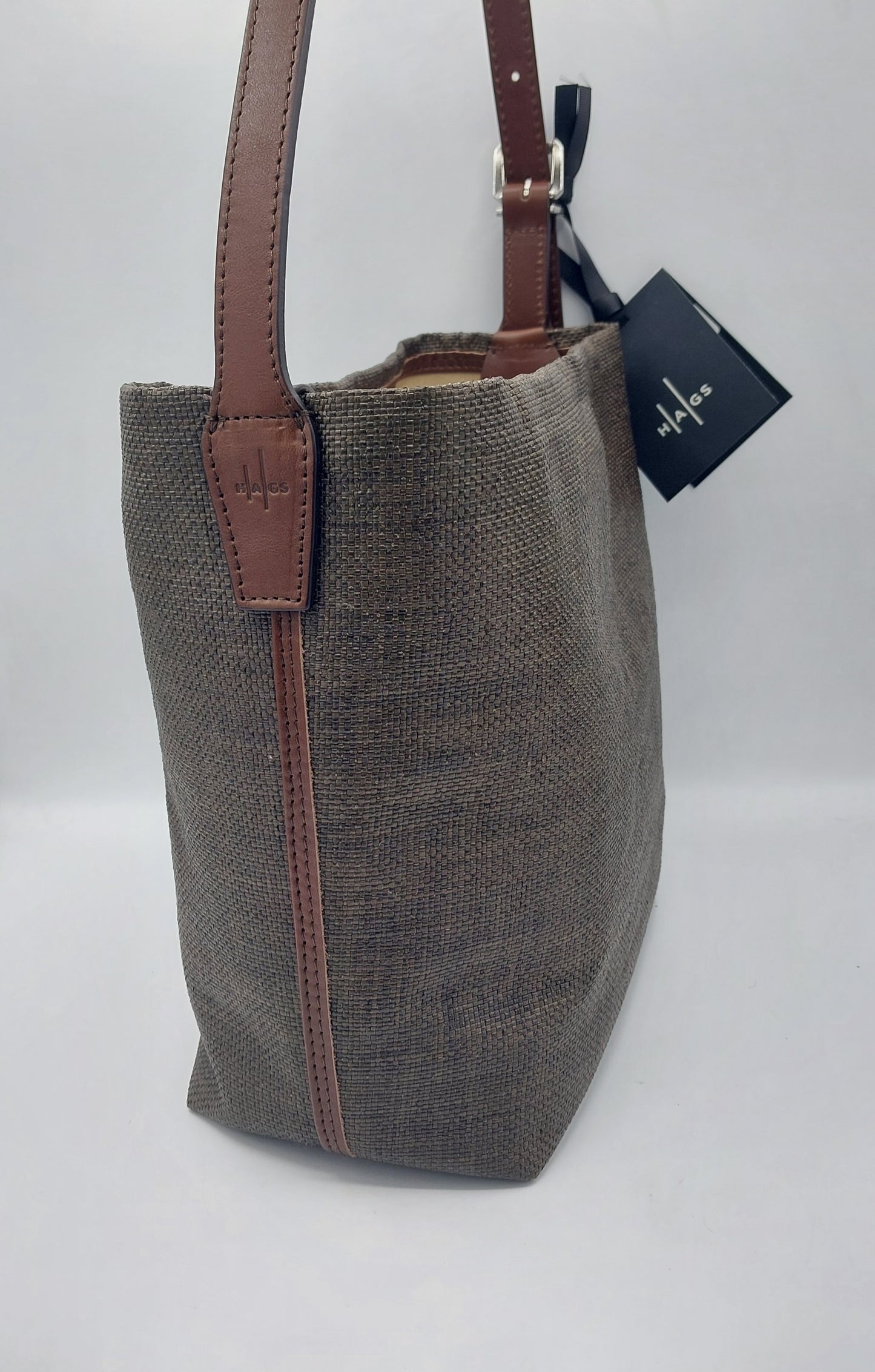 Hags borsa secchiello in tela raffia color ebano