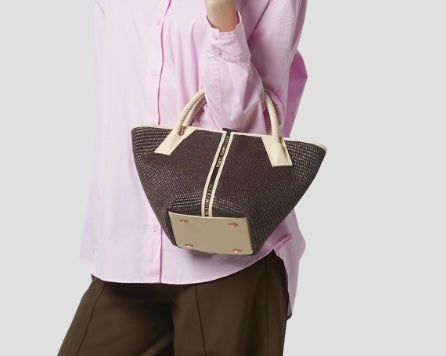 Alexander smith borsa raffia marrone con rifiniture panna misura piccola