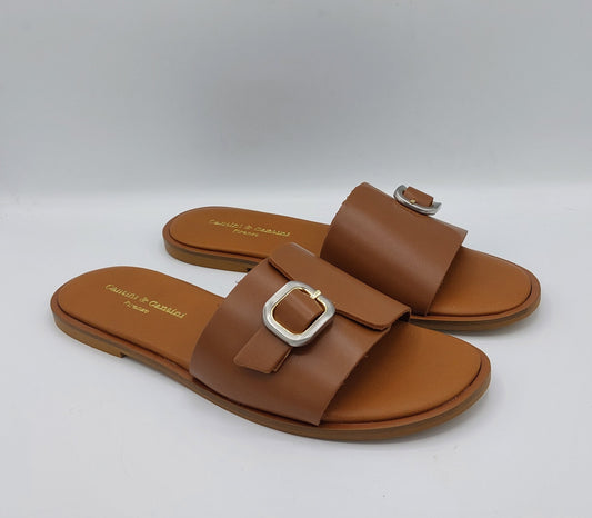 Cantini ciabatta cuoio fibbia argento