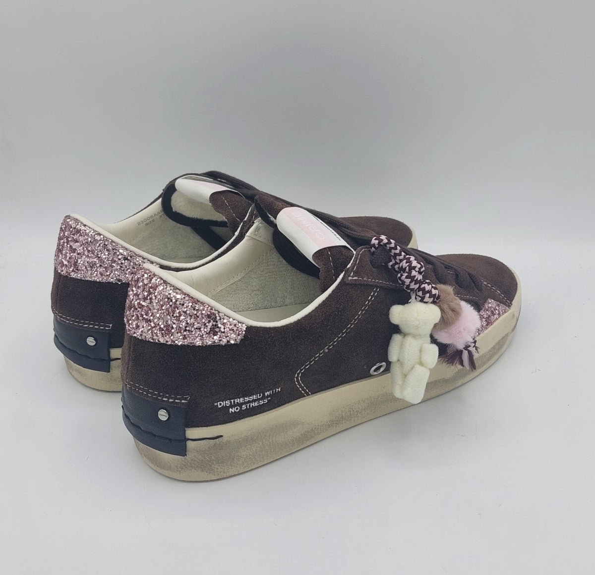 Crime sneakers donna in camoscio con glitter rosa