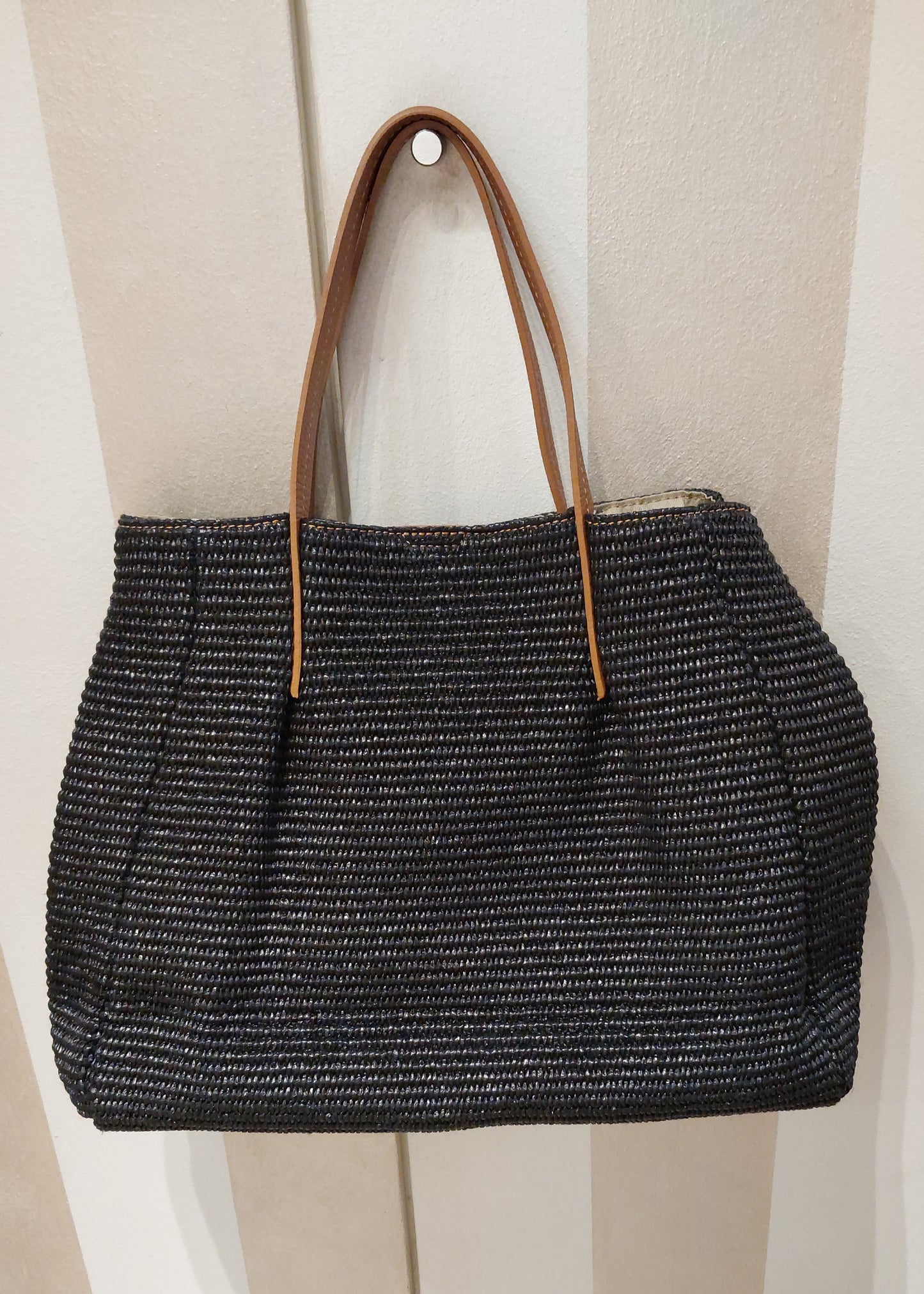 Borsa Cardone in raffia nera