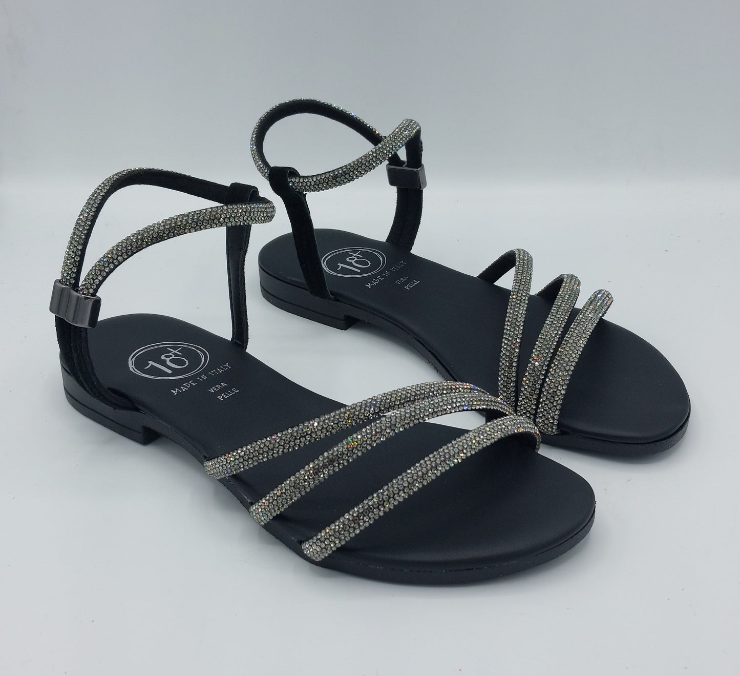 18+ sandalo nero glitterato argento