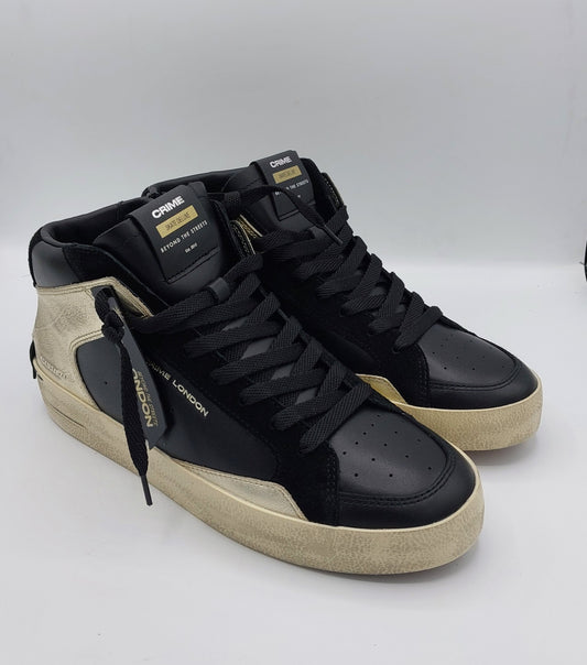 Crime london  sneakers donna alta in pelle nera e oro