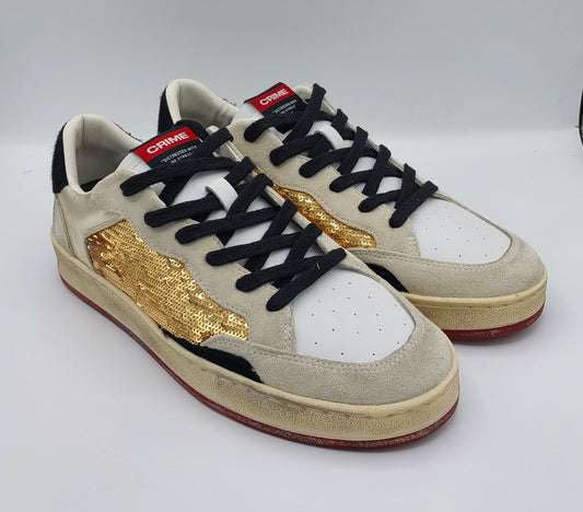 Crime london sneakers bianca con paiettes oro