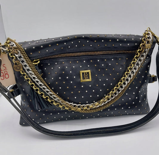 A.S.98 borsa pelle nera con micro borchiette