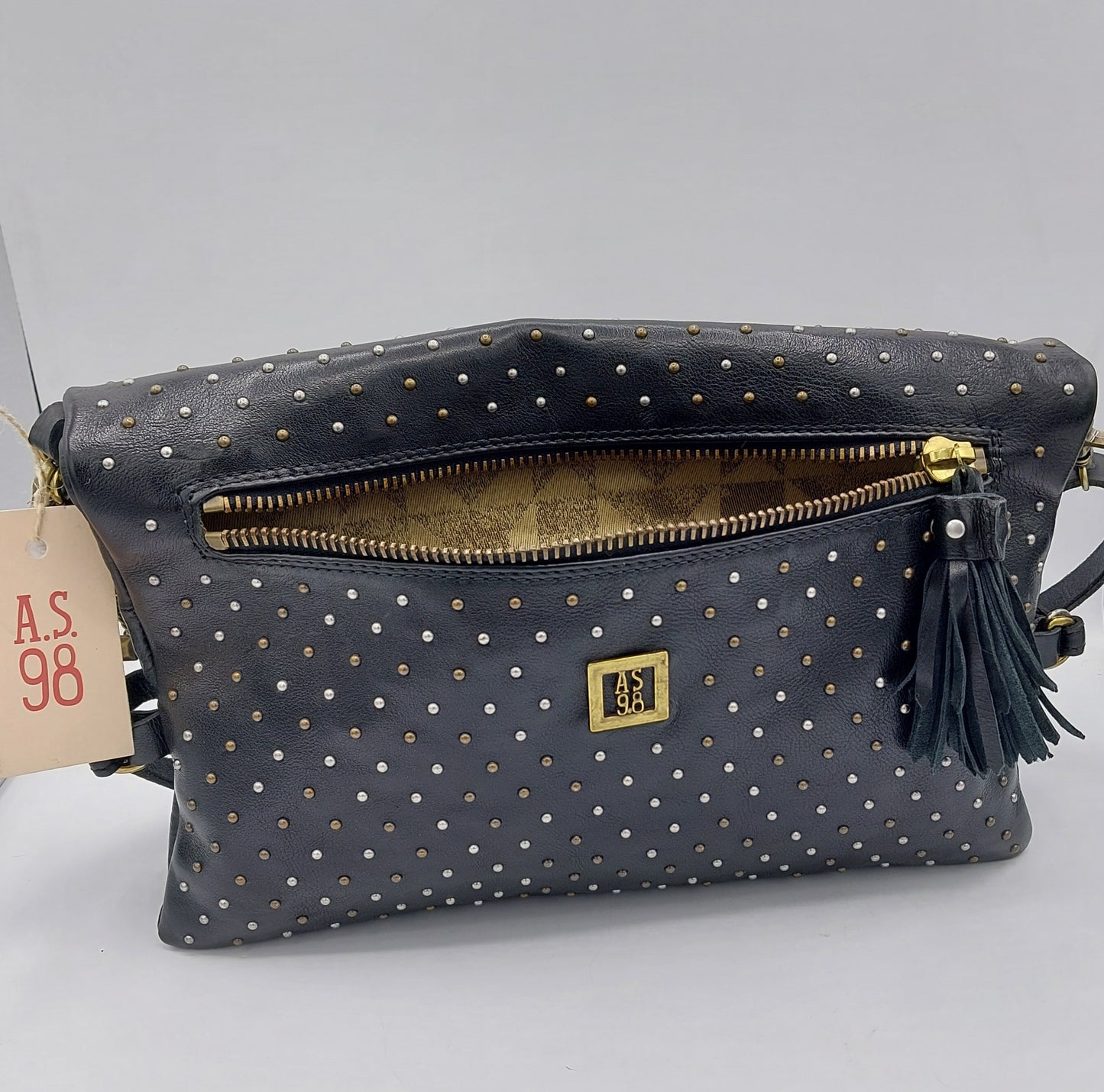 A.S.98 borsa pelle nera con micro borchiette