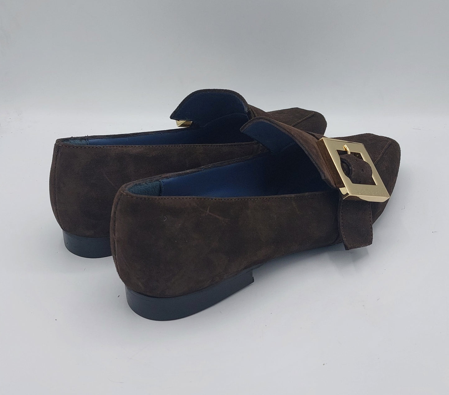 Silvia rossini mocassino in camoscio marrone con fibbia oro
