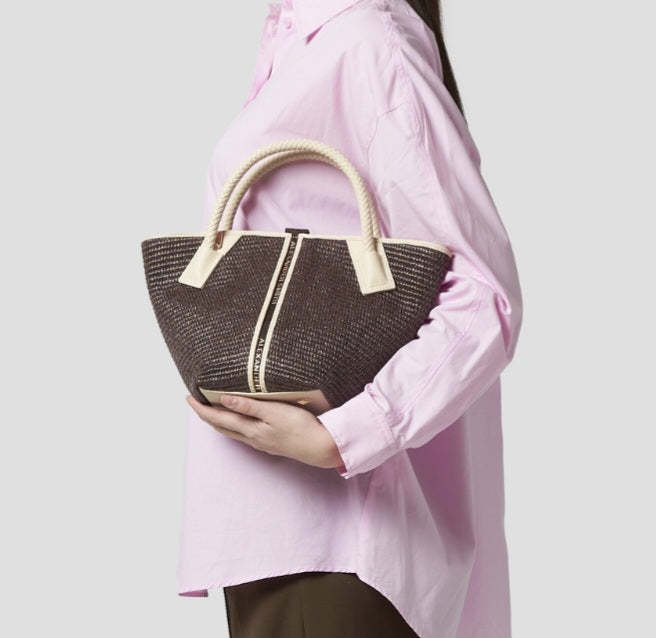 Alexander smith borsa raffia marrone con rifiniture panna misura piccola