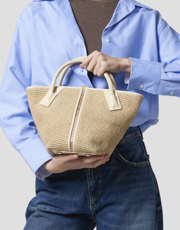 Alexander smith borsa raffia naturale con rifiniture panna misura piccola