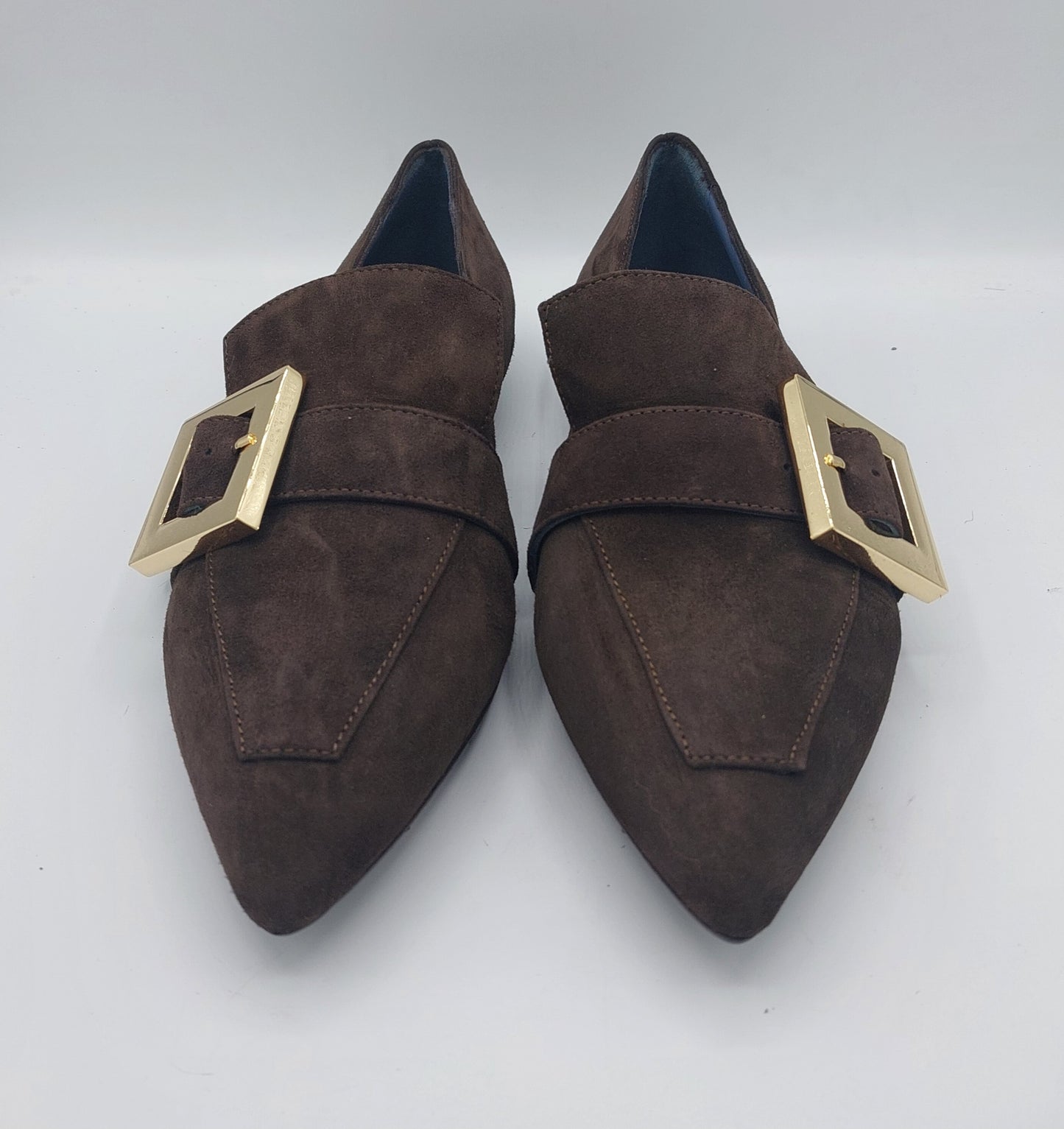 Silvia rossini mocassino in camoscio marrone con fibbia oro