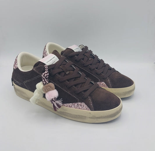 Crime sneakers donna in  camoscio con glitter rosa