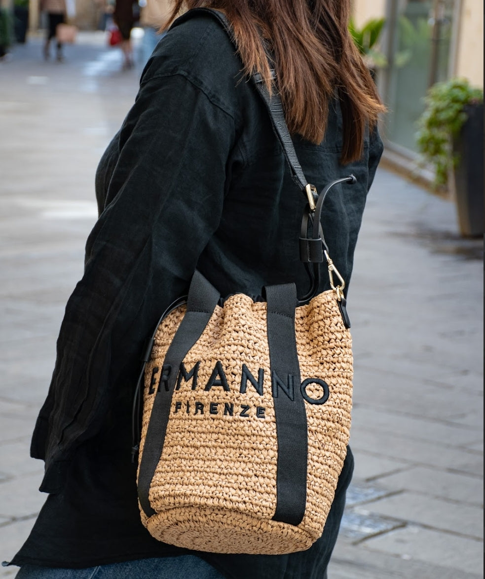 Ermanno scervino borsa secchiello in raffia