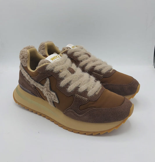 Wizz sneakers donna marrone lacci lana