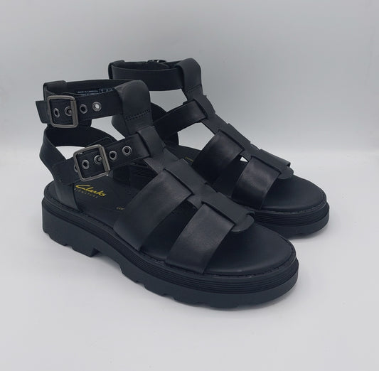 Clarks sandalo alla schiava in pelle nera