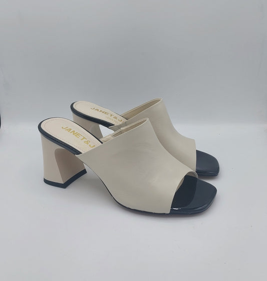 Janet e Janet ciabatta con tacco in pelle panna