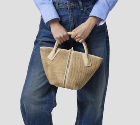 Alexander smith borsa raffia naturale con rifiniture panna misura piccola