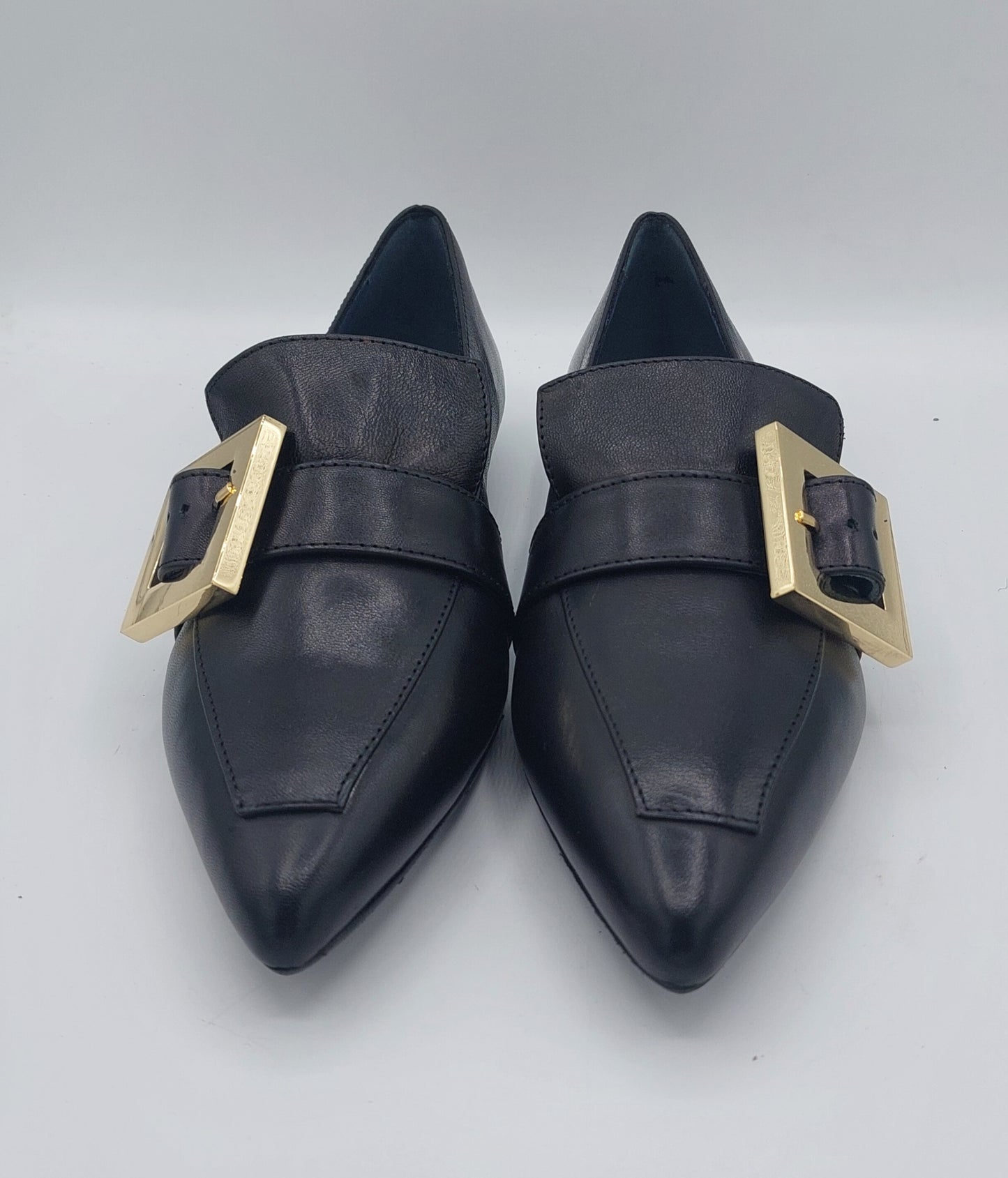 Silvia rossini mocassino in pelle nera con fibbia oro