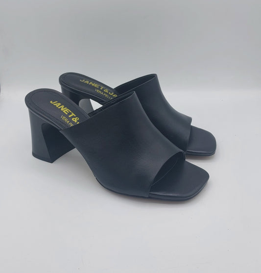 Janet e Janet ciabatta con tacco in pelle nera