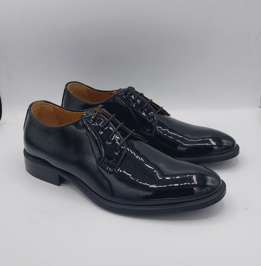 Manifacture scarpa allacciata in pelle nera vernice