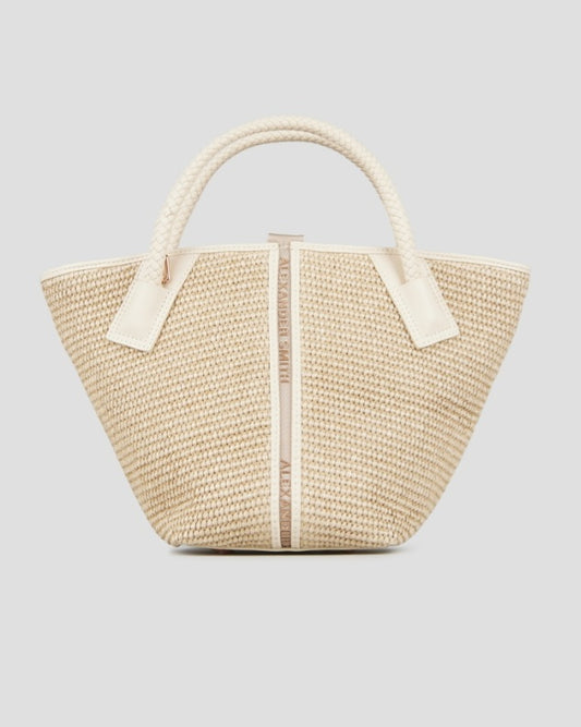 Alexander smith borsa raffia naturale con rifiniture panna misura piccola