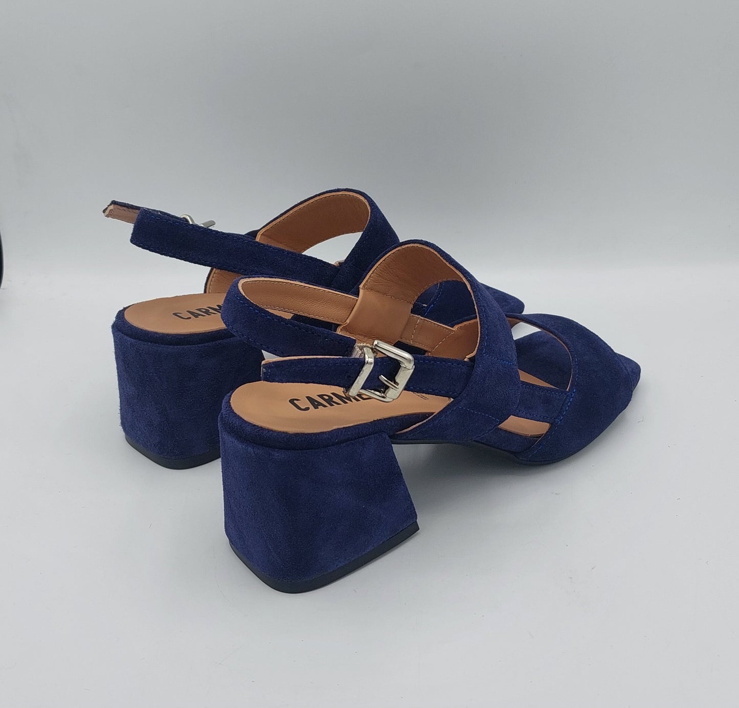 Carmens sandalo camoscio blu tacco