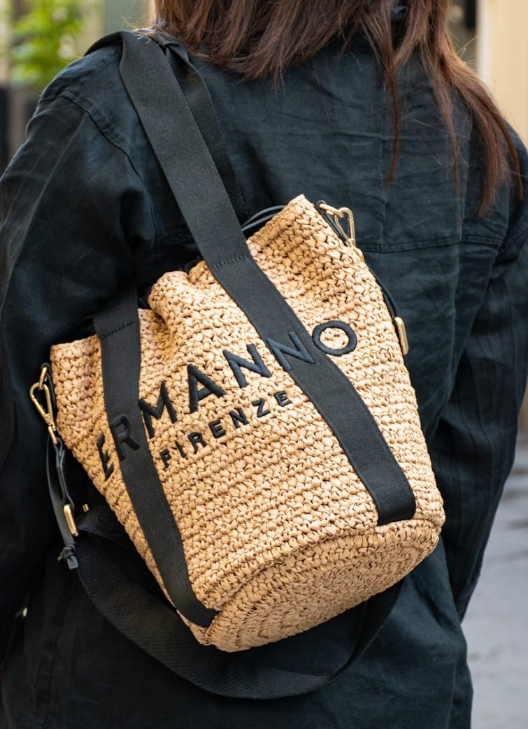 Ermanno scervino borsa secchiello in raffia